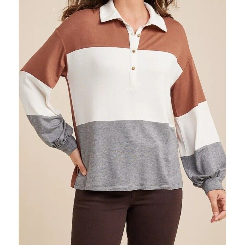 Maurices Rugby Colorblock Henley Long Sleeve Shirt Top Womens 2X Comfy Soft NWT
